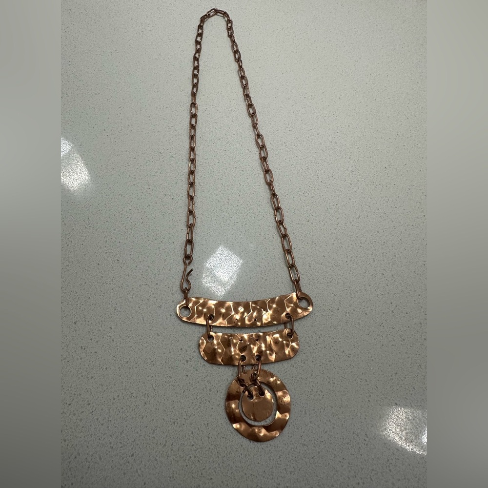 Brutalist style hand made Hammered Copper Necklace